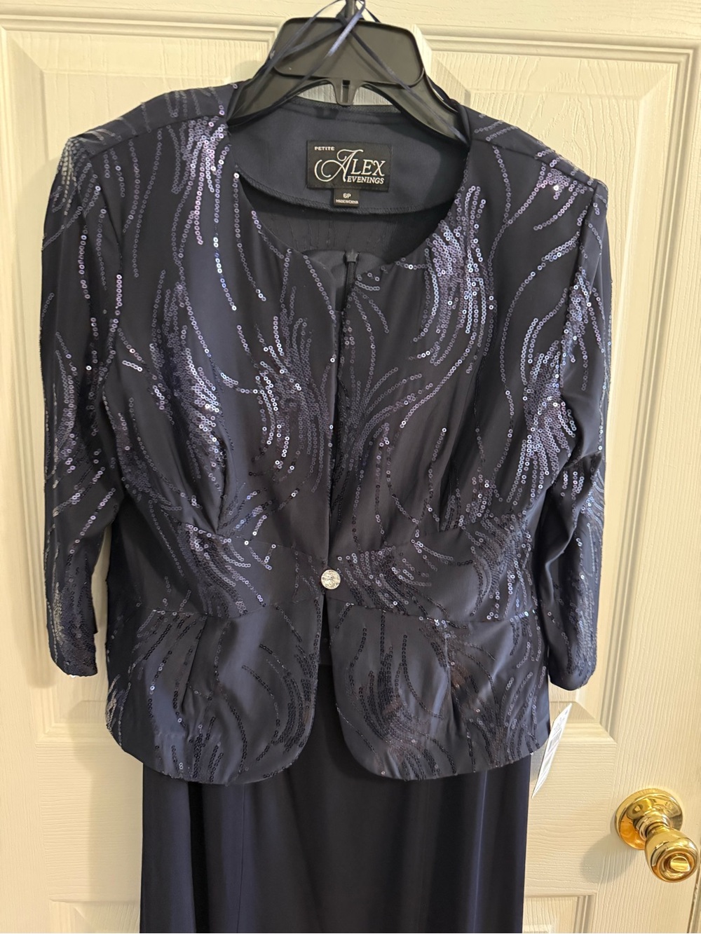 Alex Evenings Navy Sequin Jacket and Dress Two-Piece - Picture 2 of 7